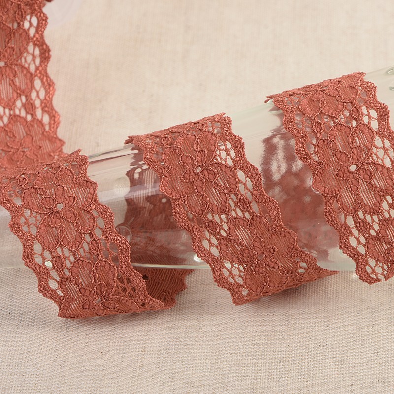 Dentelle Élastique Fleurs 25 Mm Kaki Au Mètre - Pour Couture Et Création