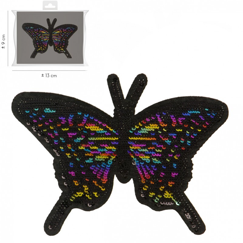 Ecusson papillon sequins 11 x 7 cm - Multicolor