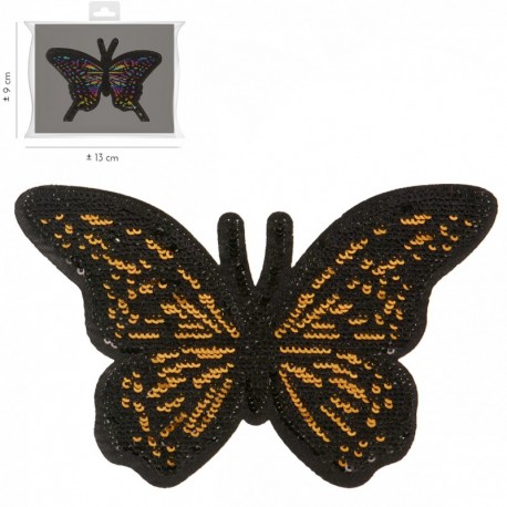 Ecusson papillon sequins 11 x 7 cm - Or