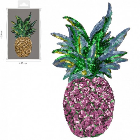 Ecusson ananas sequins 29 x 16 cm - Rose