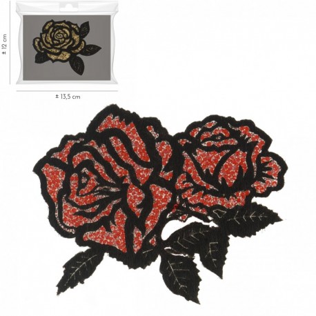 Ecusson roses strass 11,5 x 9 cm - Rouge