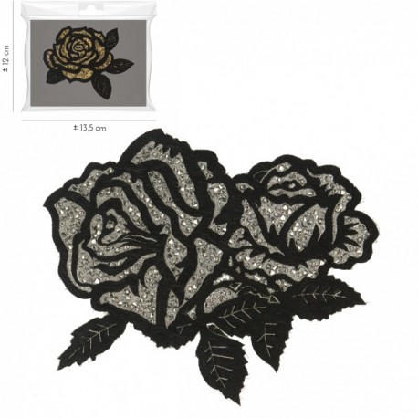 Ecusson roses strass 11,5 x 9 cm - Acier