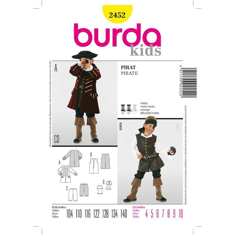 Patron Burda 2452 Historique Pirate 104/140