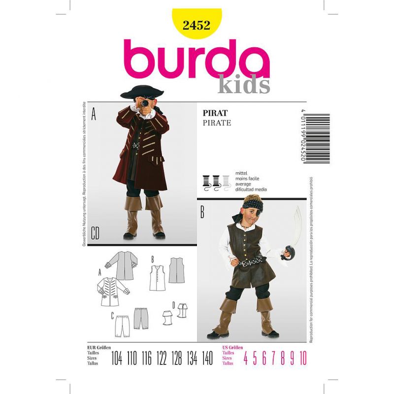 Patron Burda 2452  Historique Pirate 104/140