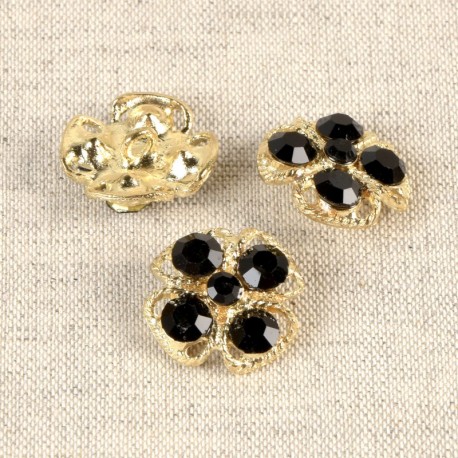 Bouton strass trèfle  Noir