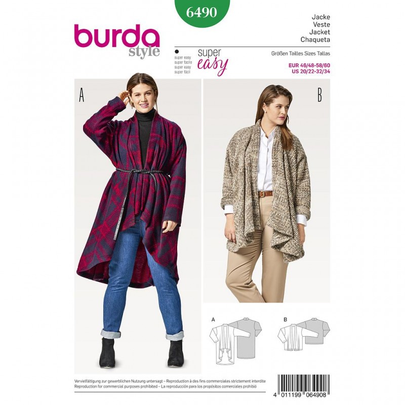 Patron Burda Style 6490 Veste Cardigan