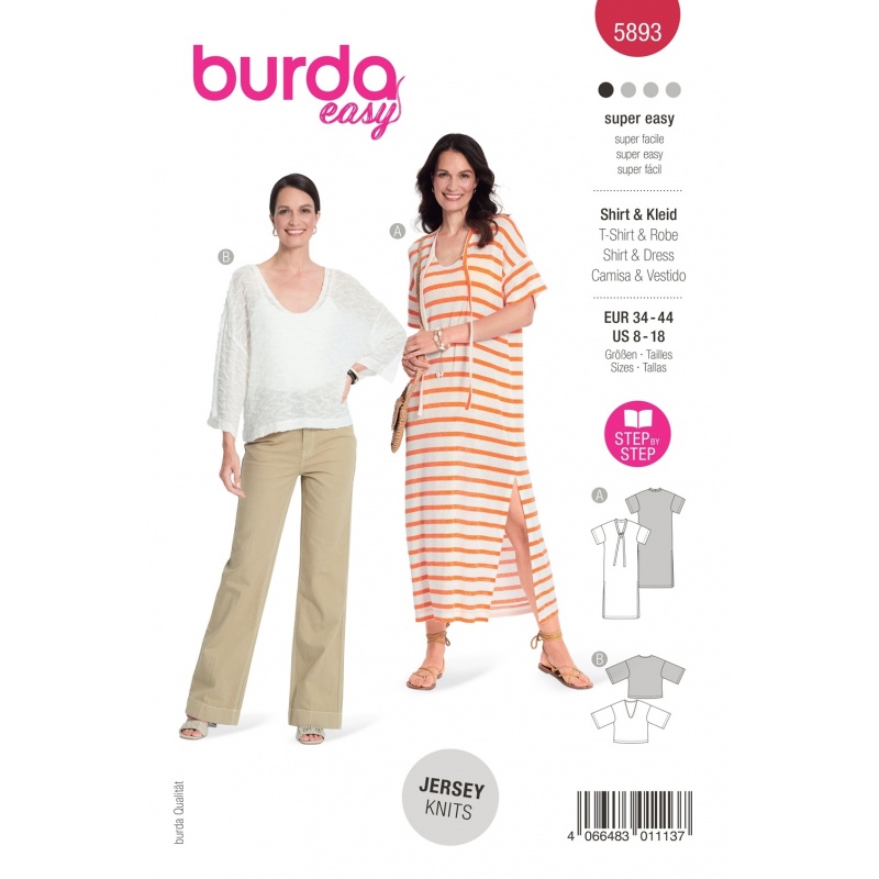 Patron Burda 5893 Robe/t-shirt 34/48