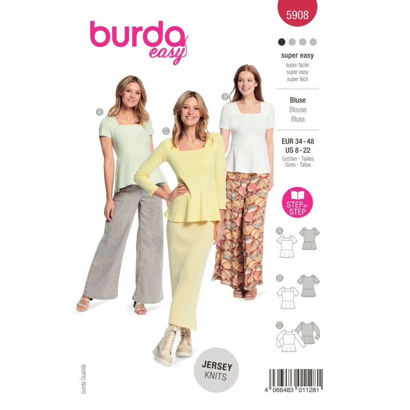 Patron Burda 5908 Blouse Encolure Rectangulaire 34/48