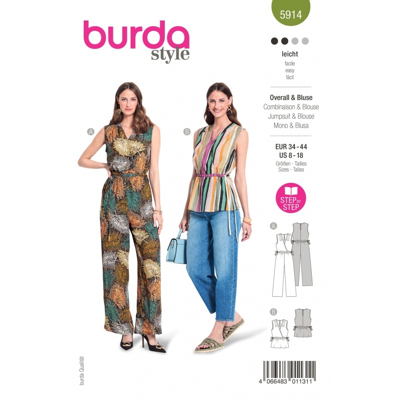Patron Burda 5914 Combinaison/blouse Sans Manches Femme 34/44