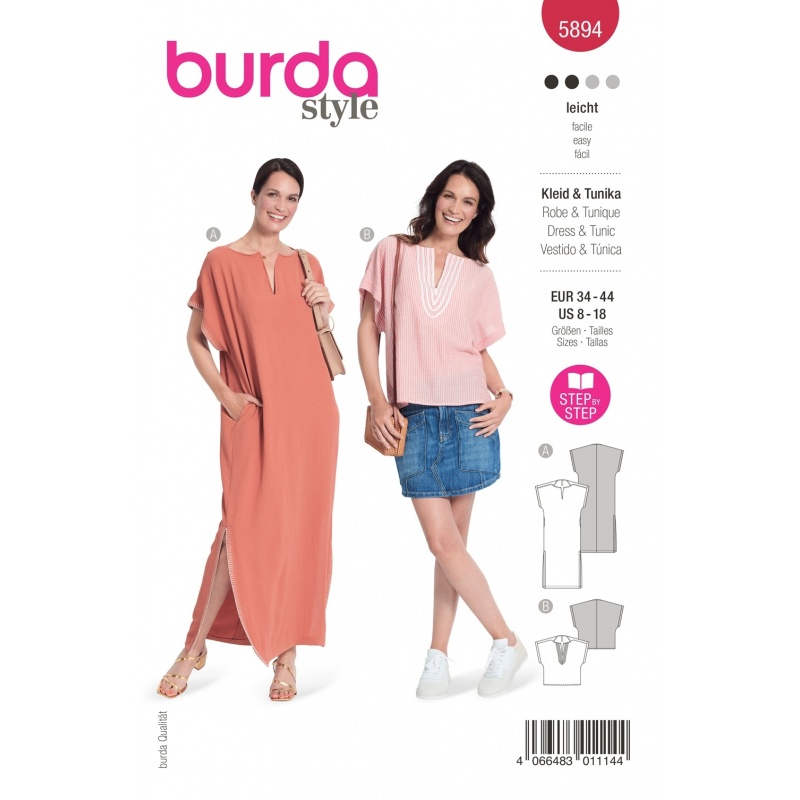 Patron Burda 5894 Robe/tunique 34/48