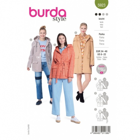  Patron Burda 5923 Parka A Capuche Femme 34/48