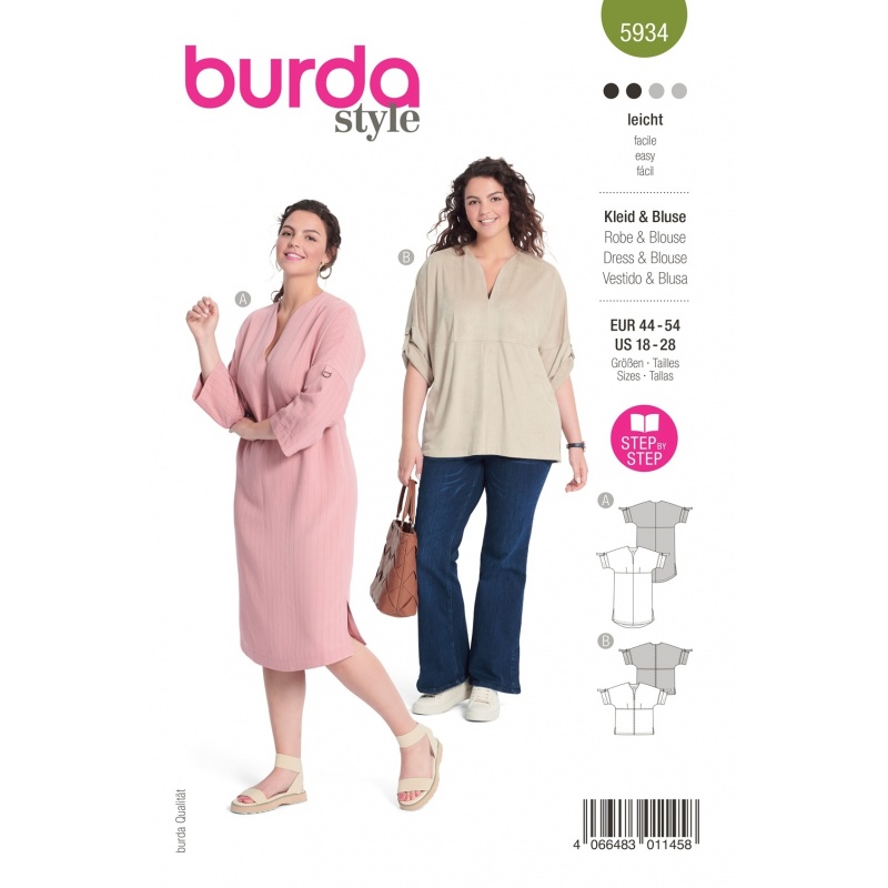Patron Burda 5934 Robe/blouse Droite 44/54