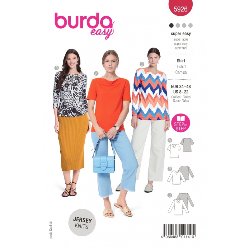 Patron Burda 5926 T-shirt Encolure Benitier 34/48