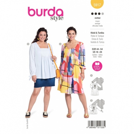 Patron Burda 5917 Robe/unique A Plis 34/54