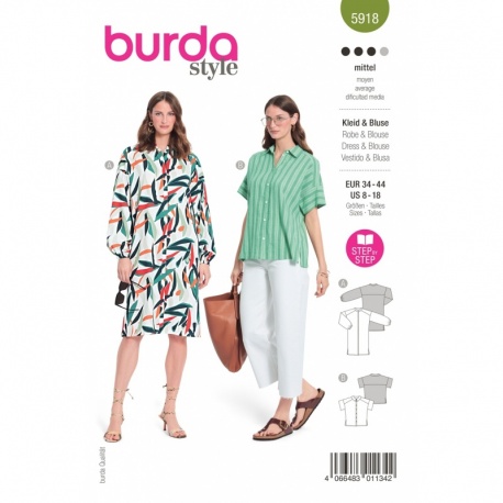 Patron Burda 5918 Robe/blouse Chemise Femme 34/44