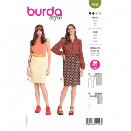 Patron Burda 5936 Jupe Droite 34/44