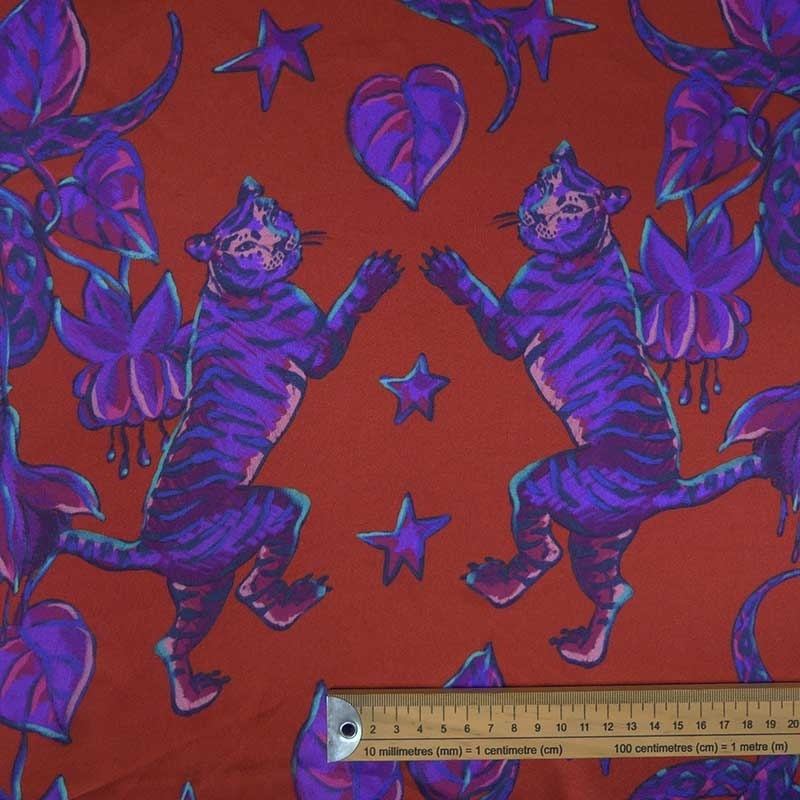 Tissu Tombé Soie Imprimé Rouge - Tissus des Ursules