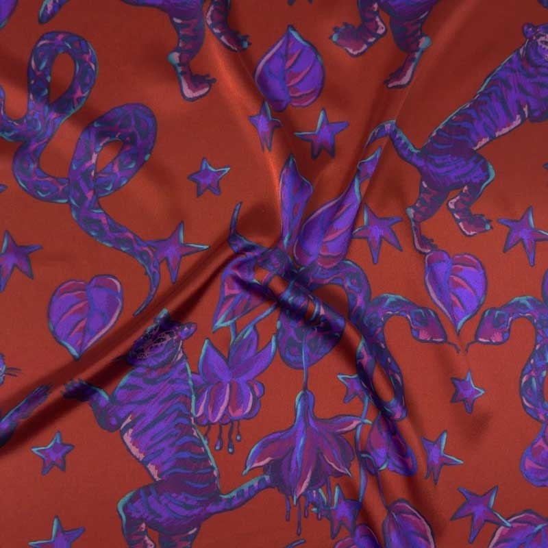 Tissu Tombé Soie Imprimé Rouge - Tissus des Ursules