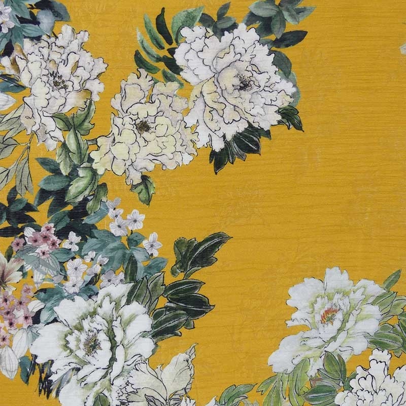 Tissu Voile Plissé Imprimé Jaune