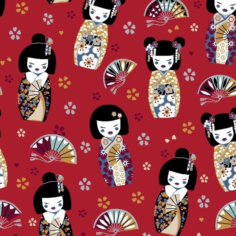Tissu Imprimé Sayonara Rouge 