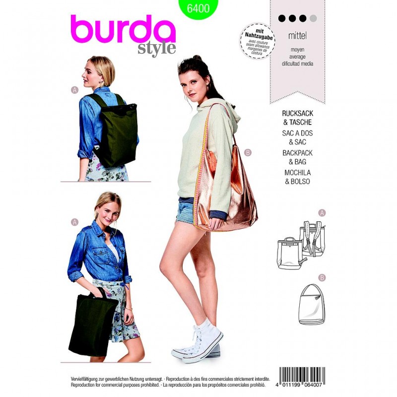 Patron Burda Style 6400 Sac à Dos Mode Citadine