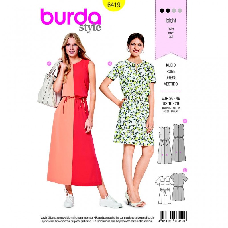 Patron Burda Style 6419 Robe Taille 36/46