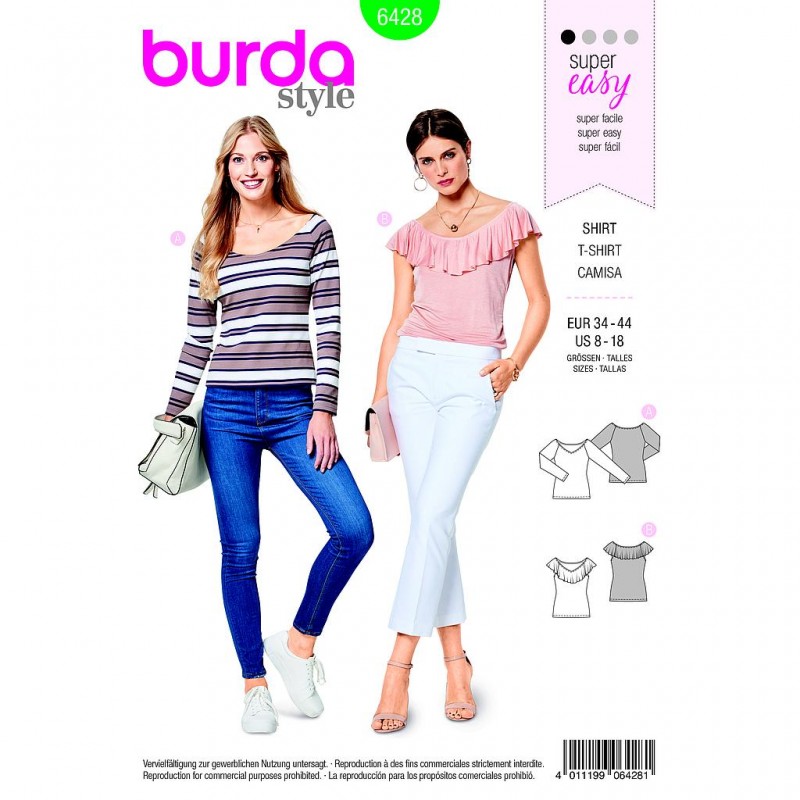 Patron Burda Style 6428 Tee Shirt Taille 34/44