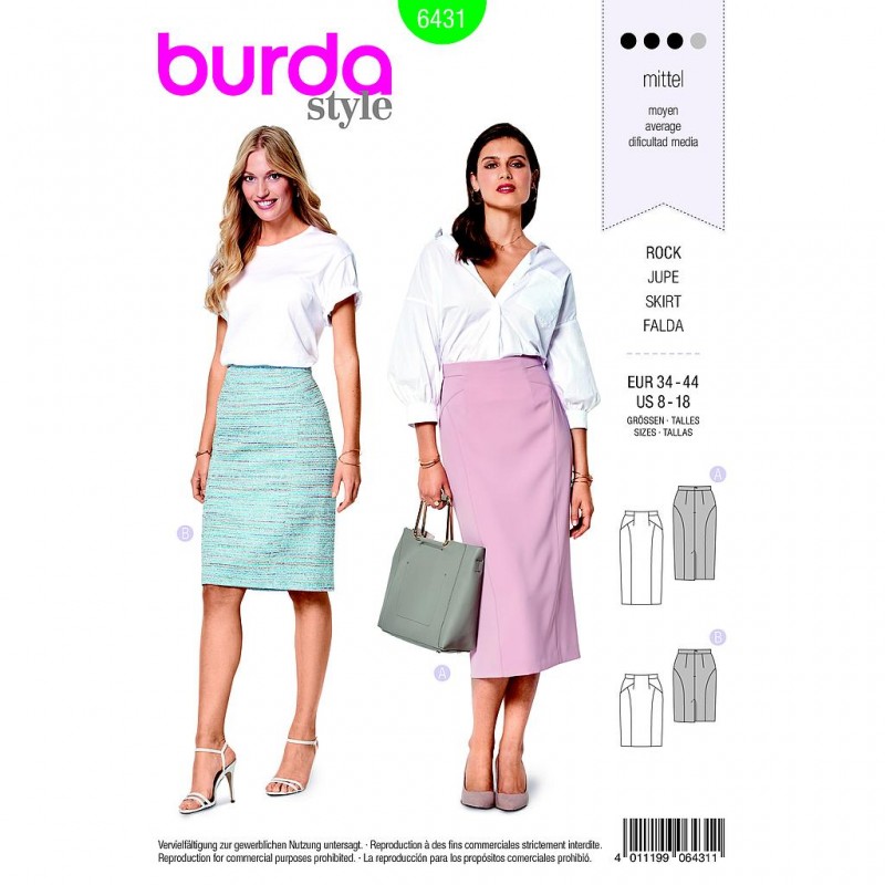 Patron Burda Style 6431 Jupe Crayon Taille 34/44 - Tissus des Ursules