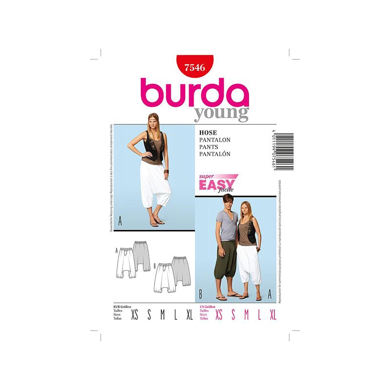 Patron Burda Style 7546 Pantalon Sarouel 32/50 44/56