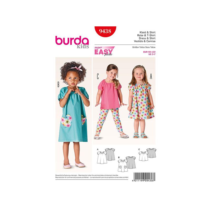 Patron Burda Kids 9438 Robe et Tshirt 92/122