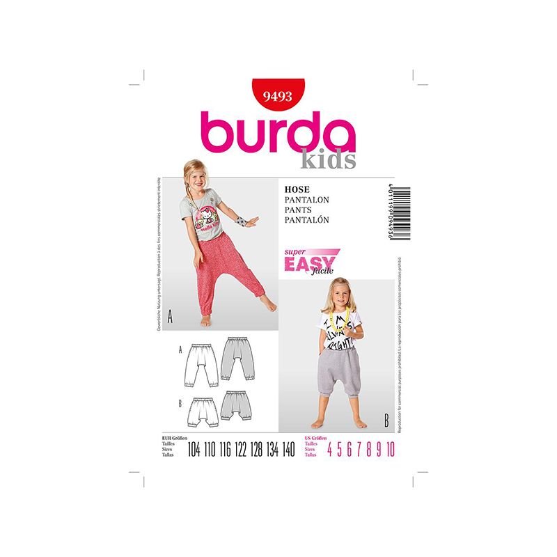 Patron Burda Kids 9493 Pantalon 104/140