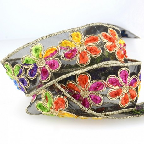 Galon brodé fleurs  Multicolor - 