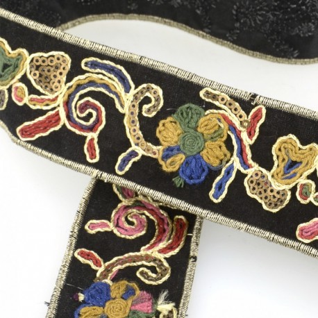 Galon brodé  Noir/multicolor - 