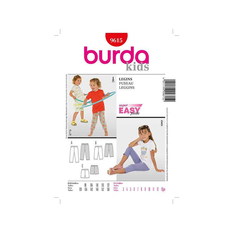 Patron Burda Kids 9615 Caleçons 98/158