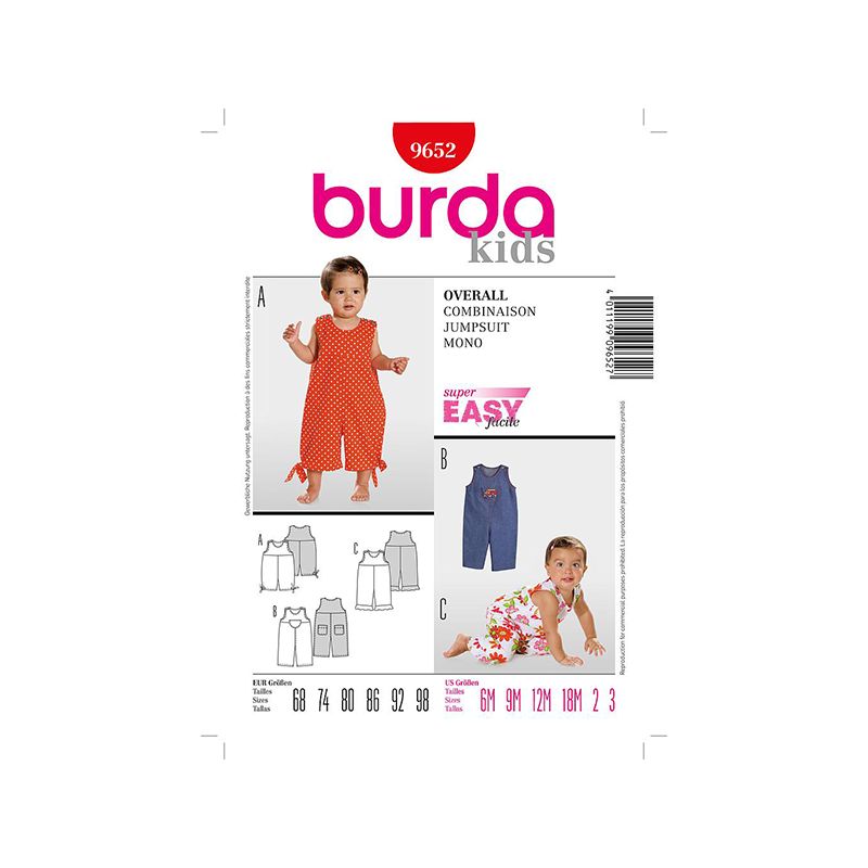 Patron Burda Kids 9652 Combinaison 68/98