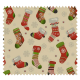 Tissu Coton de Noël Imprimé Chaussettes Fond Ecru