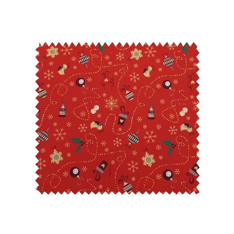 Tissu Coton de Noël Imprimé Boule Déco Fond Rouge
