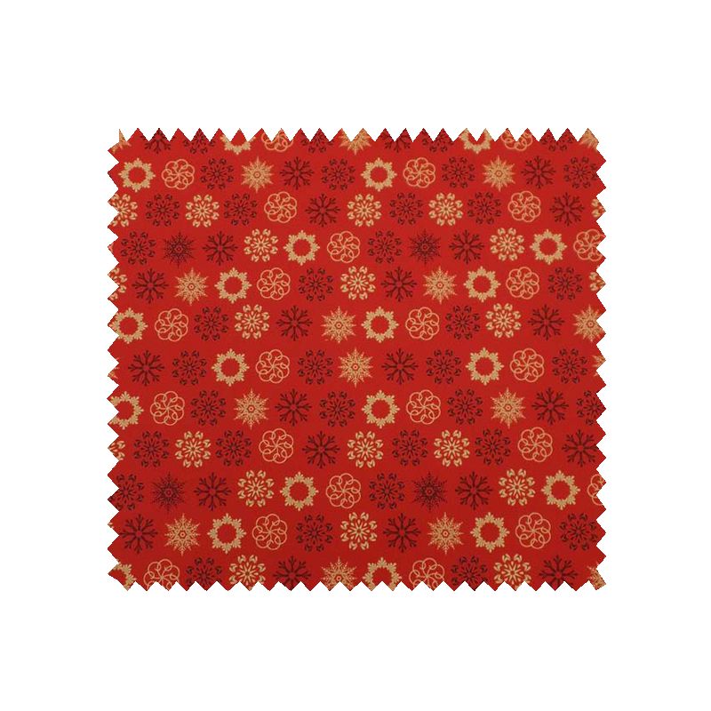 Tissu Coton de Noël Imprimé Flocon Fond Rouge