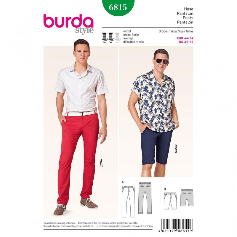 Patron Burda Style 6815 Pantalon et Short Homme 44/54