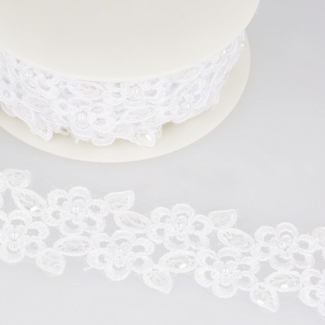Broderie perle/paillette  Blanc - 