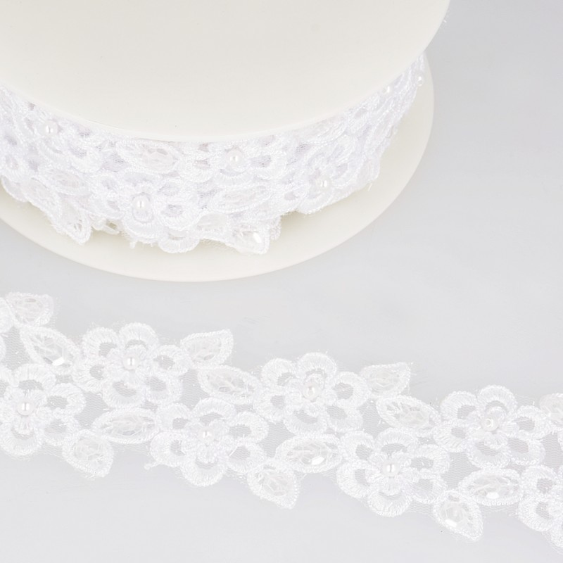 Broderie perle/paillette  Blanc - 