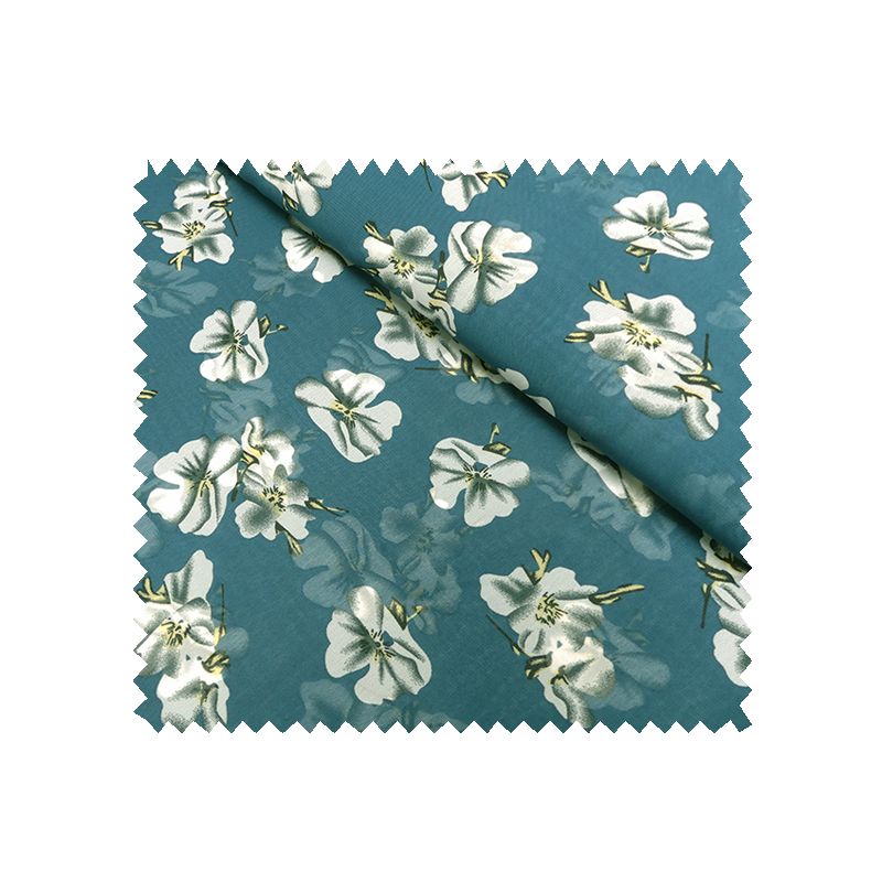 Tissu Voile Fleur Bleu Imprimé