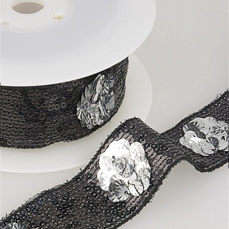 Galon paillettes fleurs