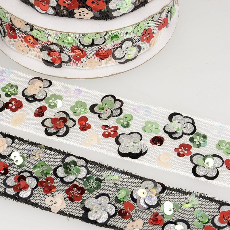 Galon paillettes fleurett