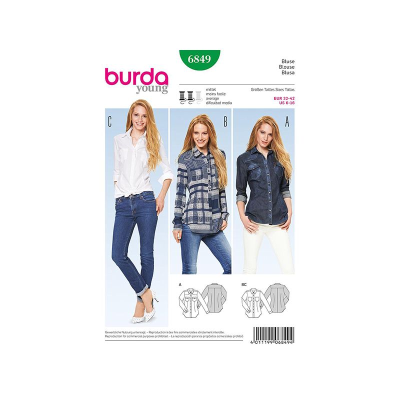 Patron Burda Style 6849 Chemisier 32/42