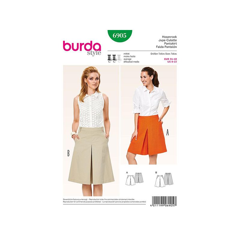 Patron Burda Style 6905 Jupe Culotte 34/48