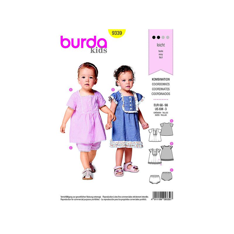 Patron Burda Kids 9339 Blouse Culotte Taille 68/98CM