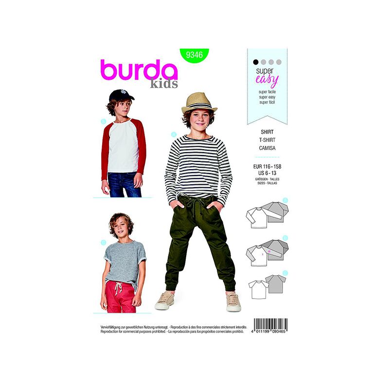 Patron Burda Kids 9346 Tee-Shirt Taille 116/158CM