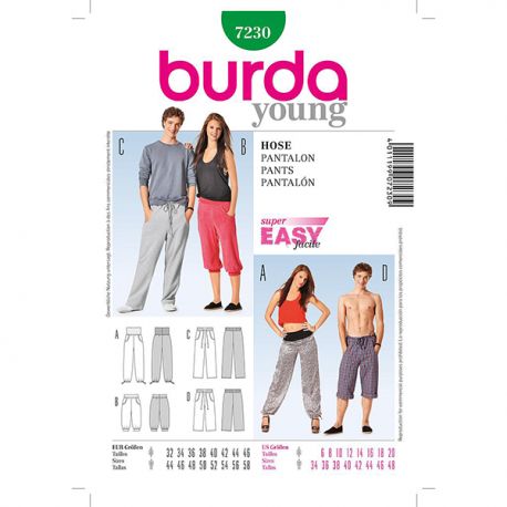 Patron Burda Style 7230 Young Pantalon 32/46 44/58