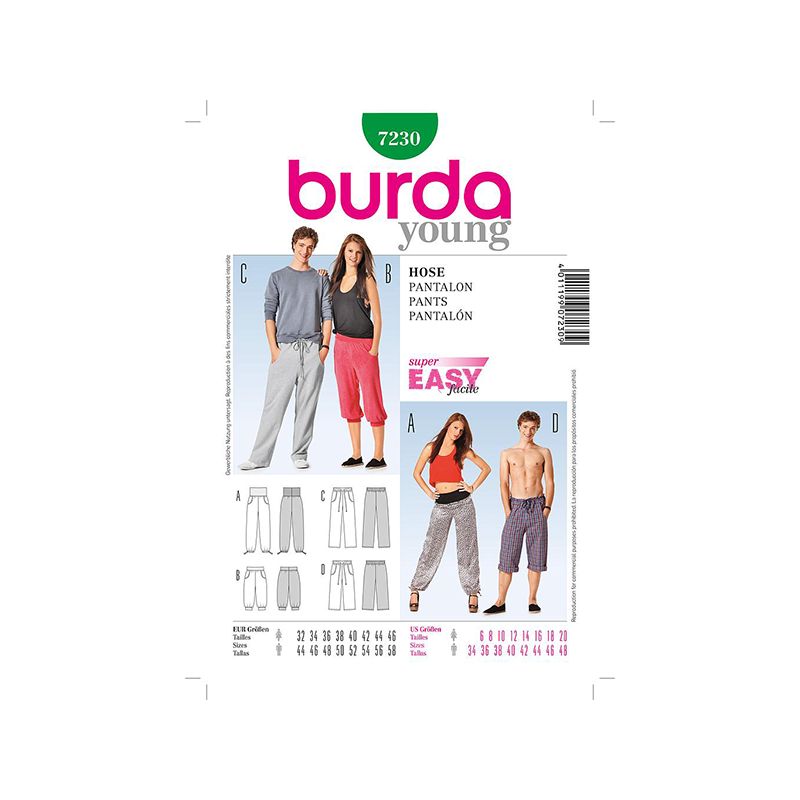 Patron Burda Style 7230 Young Pantalon 32/46 44/58